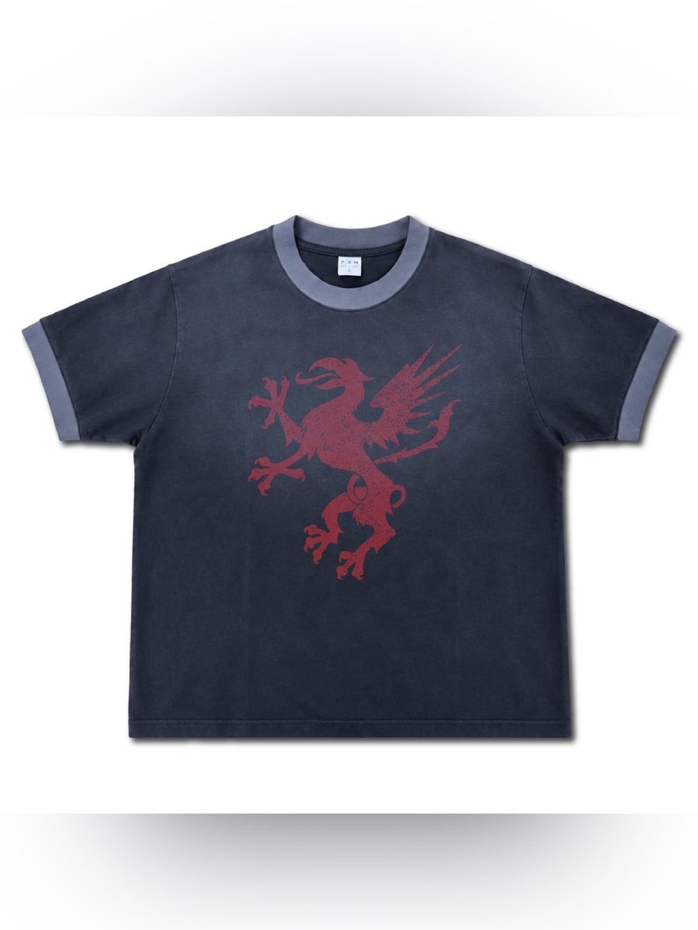 Griffin dragon Sun faded distressed ringer tee minimalist SS top tshirt